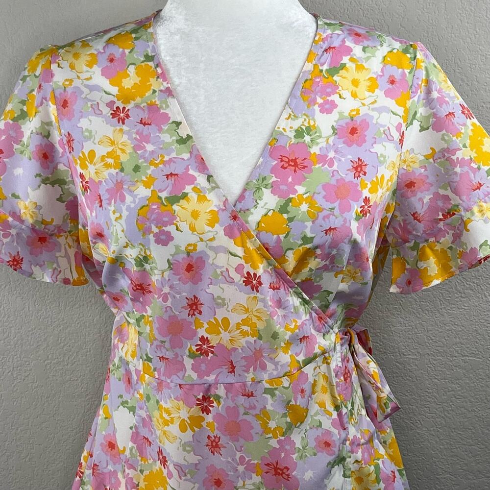 Vero Moda Pink Floral Wrap Mini Dress M NWT Pastel Ruffle Frill Summer Coquette - Picture 6 of 14